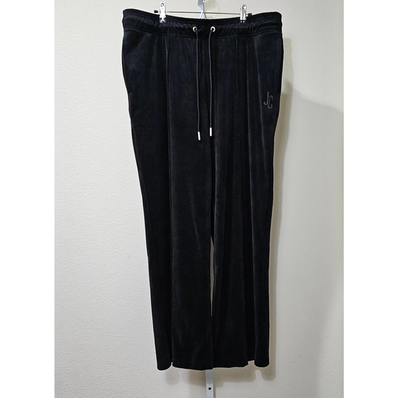 JUICY COUTURE NWT Women's Black Pull-On Velour Wide Leg Drawstring Pants sz 1XL